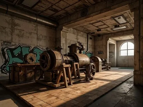 Rustic wooden planks, distressed metal sheets, vintage machinery parts, worn concrete walls, faded graffiti, industrial pipes, exposed brick textures, metallic rivets, ornate Victorian details, intric