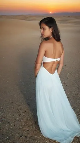 girl in a long dress from the back,girl in white dress,girl on the dune,hydari,backless,dounia