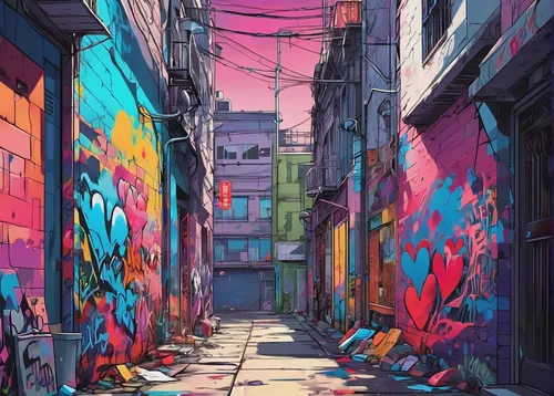 colorful city,alleyway,alley,graffiti art,graffiti,neon arrows,laneway,slum,street canyon,alley cat,narrow street,world digital painting,fallen colorful,colorful doodle,colorful background,urban,colorful life,gangneoung,digital painting,colourful pencils,Conceptual Art,Graffiti Art,Graffiti Art 09