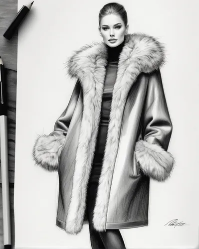 fur coat,fur clothing,fur,fashion illustration,overcoat,long coat,coat,coat color,vintage fashion,fashion sketch,outerwear,fashion vector,imperial coat,fashion shoot,the fur red,women fashion,white fur hat,editorial,pencil drawings,old coat,Illustration,Black and White,Black and White 30