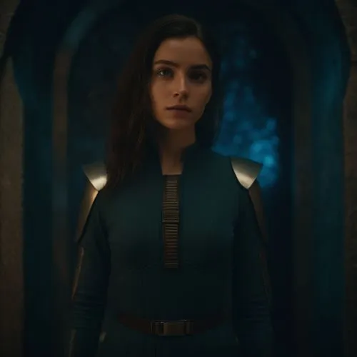 a young woman wearing armor in a sci-fi,alita,arya,kahlan,naela,alia,valar,Photography,General,Cinematic