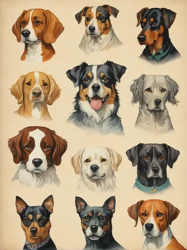 The Most Popular Dog Breeds Through the Mid-Century Years,dog breed,corgis,dog illustration,canines,color dogs,ancient dog breeds,animal stickers,animal icons,dog drawing,animal faces,dogs,british bul