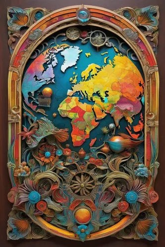 rainbow world map,map of the world,world map,world's map,continents,continent,northern hemisphere,old world map,world clock,yard globe,globe,art nouveau frame,frame border illustration,kaleidoscope website,fantasy world,polynesia,window to the world,global,the world,hemisphere,Illustration,Realistic Fantasy,Realistic Fantasy 44