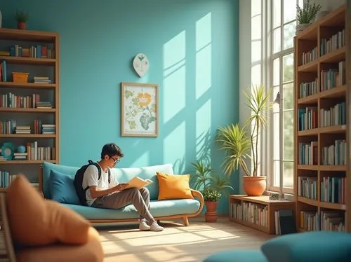 girl studying,study room,bookworm,playing room,book wallpaper,livingroom,an apartment,modern room,apartment,blue room,bookcase,reading room,study,book wall,nook,bookshelves,living room,shared apartment,hikikomori,lectura,Photography,General,Realistic