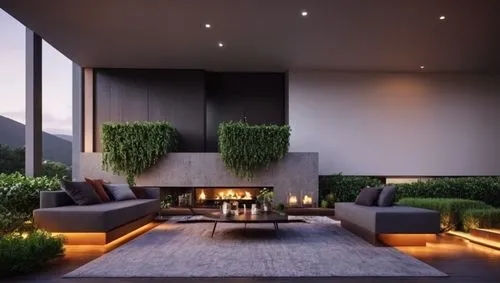 the contemporary living room is furnished with a fireplace,landscape design sydney,modern living room,garden design sydney,landscape designers sydney,fire place,fireplace,Photography,General,Realistic