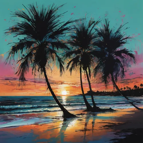 watercolor palm trees,beach landscape,sunset beach,sunrise beach,tropical beach,coast sunset,palmtrees,beach scenery,palm tree,tropical sea,palm trees,palms,dream beach,tropics,coastal landscape,two palms,palm pasture,palm field,palmtree,palm silhouettes,Illustration,Paper based,Paper Based 13