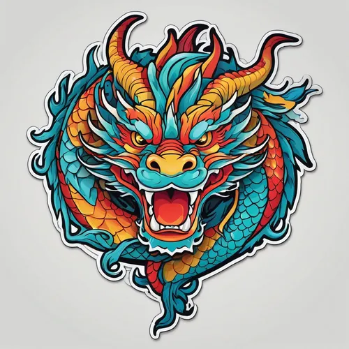 a Chinese dragon illustration, vibrant, colorful, sticker, with black outline, Light Pure background,chinese dragon,dragon design,painted dragon,golden dragon,dragon li,dragon,wyrm,barongsai,barong,ch