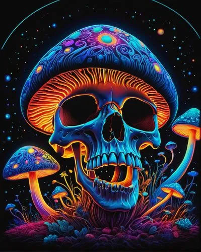 cubensis,psychedelic art,mushroom landscape,agaric,blue mushroom,anti-cancer mushroom,mushroom cloud,mushroom,psychedelic,mushrooms,mushroom type,situation mushroom,medicinal mushroom,black light,club mushroom,hallucinogenic,skull allover,ufo,mushroom island,forest mushroom,Illustration,Black and White,Black and White 13