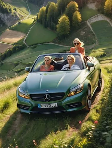 Germany’s political leader Alice Weidel dominates the action. She drives through a green Swiss meadow landscape with her pretty female partner in a valuable car whose dark green paintwork reflects the