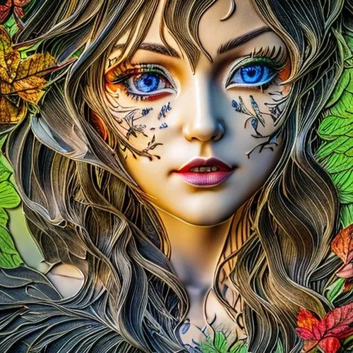 fantasy portrait,faerie,fae,faery,bodypainting,poison ivy,fantasy art,garden fairy,fairy tale character,autumn wreath,body painting,bodypaint,flower art,face paint,flower fairy,digital art,autumn theme,little girl fairy,fairy peacock,artist doll