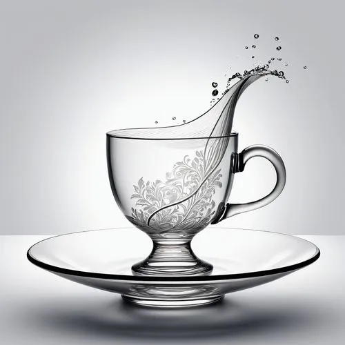 a cup of water,pouring tea,glass mug,tea glass,water cup,glass cup,Illustration,Black and White,Black and White 04