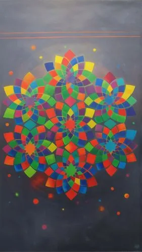 psychedelic, black light poster,klaus rinke's time field,abstract painting,cubes,kaleidoscope,penrose,cube surface,100x100,fragmentation,abstract artwork,abstraction,blotter,oil on canvas,colorful sta