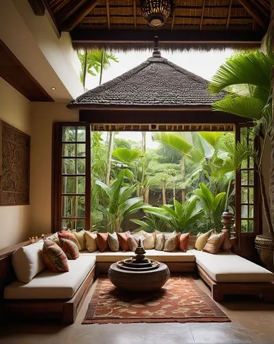 amanresorts,ubud,javanese traditional house,anantara,tropical house,bali,cabana,holiday villa,sitting room,beautiful home,verandah,balinese,luxury home interior,living room,mustique,seminyak,sunroom,tropical greens,home interior,siem reap,Illustration,Paper based,Paper Based 17