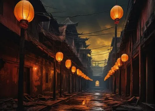 street lantern,alleyway,lanterns,alley,alleyways,hutong,world digital painting,narrow street,street lamps,pingyao,streetlamps,sidestreet,old linden alley,night scene,sidestreets,ruelle,lamplight,blind alley,street lights,streetlights,Illustration,Realistic Fantasy,Realistic Fantasy 18