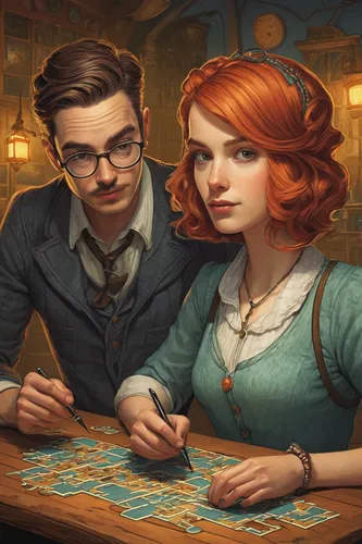 clue and white,game illustration,vintage boy and girl,tabletop game,vintage man and woman,board game,play escape game live and win,young couple,massively multiplayer online role-playing game,collectible card game,jigsaw puzzle,librarian,rotglühender poker,advisors,sci fiction illustration,binding contract,ball fortune tellers,throughout the game of love,romantic portrait,live escape game,Illustration,Realistic Fantasy,Realistic Fantasy 44