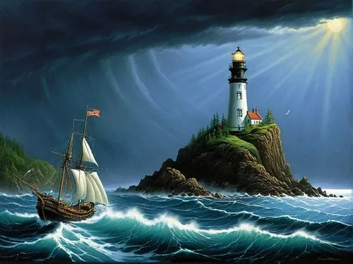 lighthouses,electric lighthouse,lighthouse,light house,fantasy picture,phare,Illustration,American Style,American Style 07