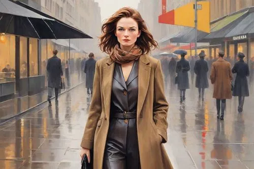 overcoat,woman walking,woman in menswear,oil painting on canvas,long coat,woman shopping,woman thinking,pedestrian,the girl at the station,oil painting,a pedestrian,black coat,world digital painting,vesper,city ​​portrait,businesswoman,bussiness woman,white-collar worker,woman at cafe,sprint woman,Digital Art,Poster