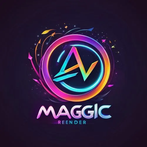 "Magic Render" logo 
,a black background with colorful glowing neon lights and an icon with the word magic, on the,magicicada,agic,magix,magicians,magicjack,magics,magika,magicienne,magica,magician,ma