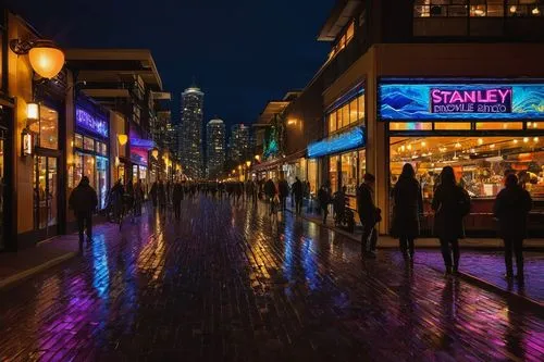 jbr,yonge,walking in the rain,luxehills,harbour city,torontos,broadway at beach,dallas,greektown,shopping street,boardwalk,deira,toronto,chicago night,wangfujing,yaletown,shanghai,harborwalk,kuala,long exposure,Conceptual Art,Oil color,Oil Color 11