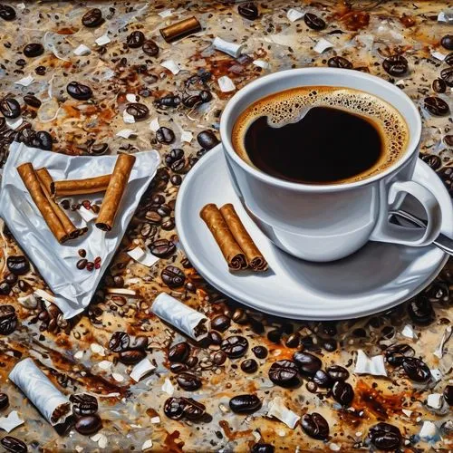 Coffee and cigarettes, an oil painting by Pollock,coffee background,coffee break,caffè americano,liqueur coffee,caffè macchiato,turkish coffee,espresso,parisian coffee,coffee time,french coffee,coffe,