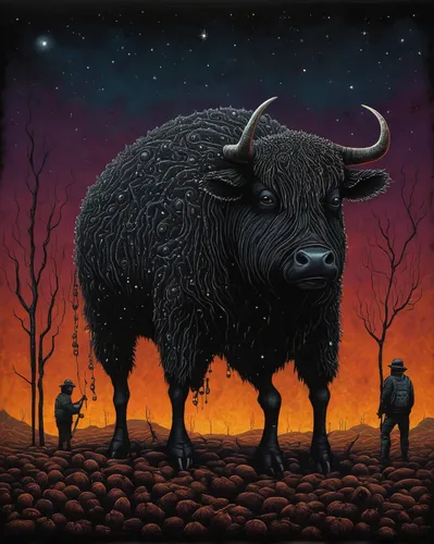 buffalo herder,buffalo,bison,buffalo herd,the black sheep,buffaloes,buffalos,african buffalo,black sheep,big ox eye,tribal bull,cape buffalo,taurus,ox,galloway beef,horned cows,black angus,minotaur,horoscope taurus,the zodiac sign taurus,Illustration,Abstract Fantasy,Abstract Fantasy 19