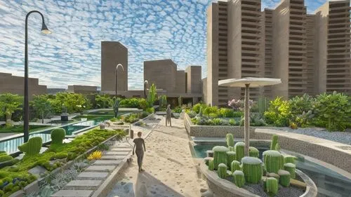 khobar,sharjah,doha,qasr al watan,jbr,dubai,abu dhabi,dhabi,karnak,urban park,new housing development,terraces,3d rendering,dubai desert,abu-dhabi,largest hotel in dubai,hotel complex,3d albhabet,urban design,qatar,Landscape,Garden,Garden Design,Mid-Century Modern Pool Garden