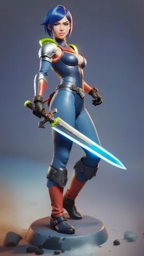 all rendered in 3d, anime style head, with punk haircut with side shave, with exposed ears and a big smile, futuristic suit,the paladin has an impressive outfit and sword,neith,karai,fiora,liora,sword