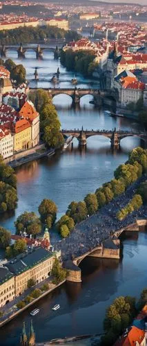 Prague, global architecture design program, futuristic, modern, sleek lines, glass, steel, LED lights, cityscape, Vltava River, Charles Bridge, Baroque style buildings, Gothic spires, narrow cobblesto