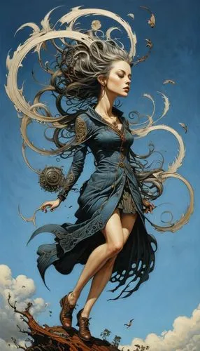 little girl in wind,wind warrior,wind wave,wind machine,the wind from the sea,wind,winds,fantasy art,flying girl,flying seed,flying seeds,girl with a wheel,sci fiction illustration,windy,mystical port