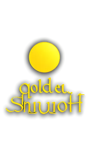 Golden shout logo, bold font, 3D effect, metallic texture, reflective surface, circular shape, dynamic composition, low-angle shot, dramatic lighting, vibrant color tone, high-contrast, detailed desig