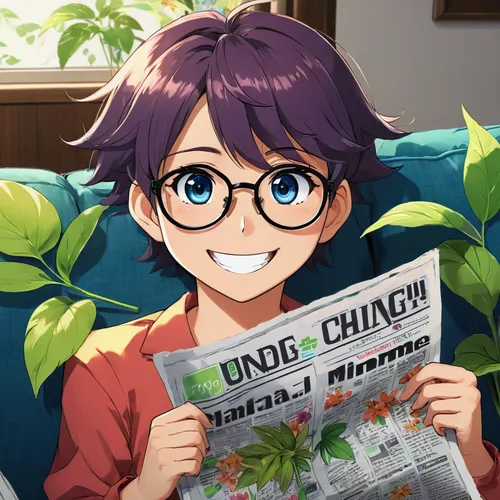 reading the newspaper,honmei choco,undhiyu,evangelion eva 00 unit,with glasses,newspaper reading,relaxing reading,urticaceae,citrus plant,red green glasses,jungle leaf,umai,uruburu,reading glasses,change,japanese spinach,china aster,grow money,forest clover,money plant,Illustration,Japanese style,Japanese Style 03