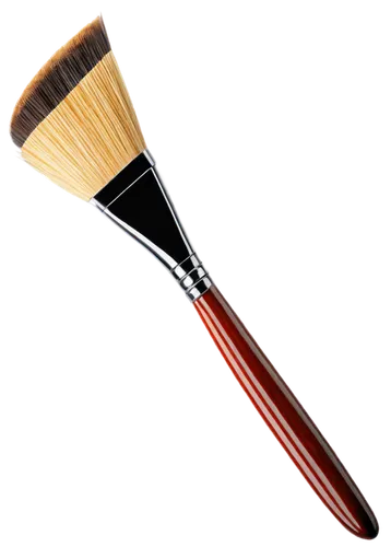 Long paint brush, detailed outline, wooden handle, natural fibers, metal ferrule, vibrant color, various bristle lengths, angled tip, artistic tool, creative expression, warm lighting, shallow depth o