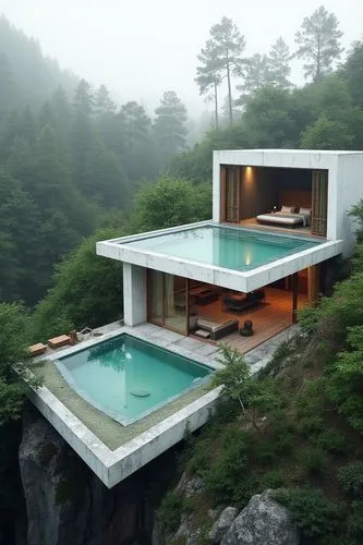 house in mountains,house in the mountains,fallingwater,pool house,infinity swimming pool,forest house