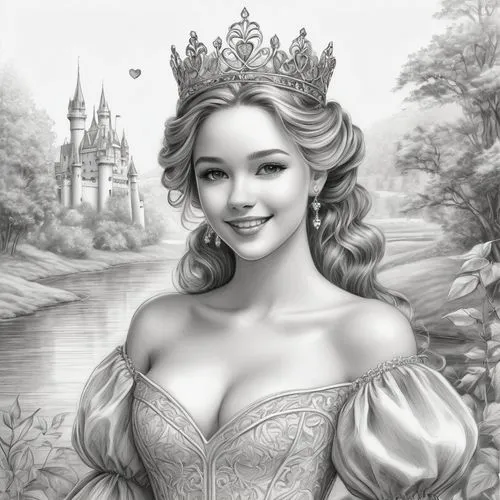 princess sofia,prinses,fairy tale character,princess anna,thumbelina,noblewoman,Illustration,Black and White,Black and White 30