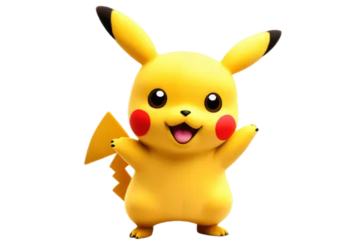 Yellow Pikachu, cute facial expression, red circles on cheeks, small nose, brown eyes, electric powers, standing pose, front view, soft focus, warm lighting, shallow depth of field, pastel color tone,