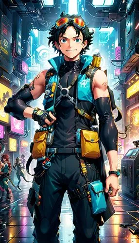 aquanaut,engineer,sakana,game illustration,cyberpunk,my hero academia,cyber,male character,cg artwork,ying,blue-collar worker,sci fiction illustration,builder,mechanic,anime boy,kai-lan,jin deui,game art,construction worker,game character,Anime,Anime,General