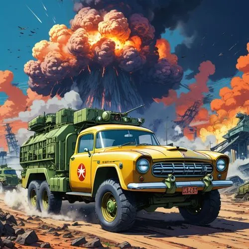 uaz,chernogorneft,bomberos,russian truck,kamaz,firebombers,Illustration,Japanese style,Japanese Style 03