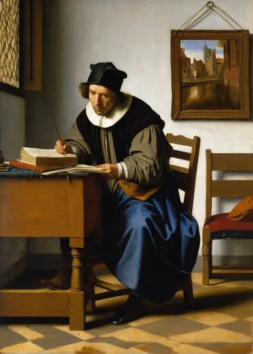 man with a computer,leonardo devinci,child with a book,scholar,a carpenter,meticulous painting,parchment,manuscript,tutor,euclid,christopher columbus,painting technique,lachender hans,girl studying,writing-book,tudor,house hevelius,partiture,holbein,carthusian,Art,Classical Oil Painting,Classical Oil Painting 41