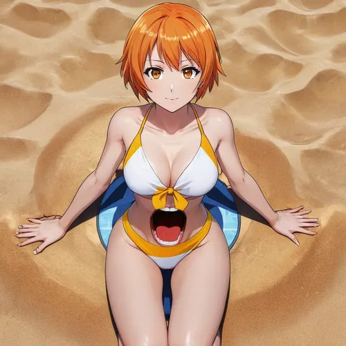 一个嘴唇张开大嘴,one-piece swimsuit,nami,beach toy,playing in the sand,beach snake,beach background,white sand,beach shell,nemo,beached,summer swimsuit,beach towel,beach sports,beach scenery,bathing suit,sing