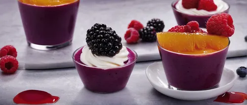 Describe a mouthwatering dessert recipe that showcases the vibrant flavors and juiciness of wildberries.,blackcurrant sorbet,panna cotta,berries on yogurt,pannacotta,gelatin dessert,currant popsicles,