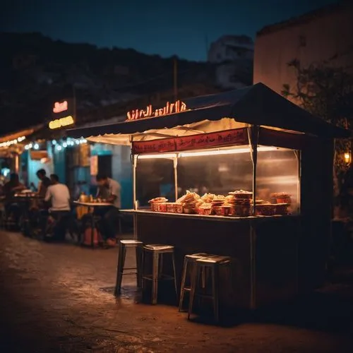 Birria stand by the road, nighttime, plastic tables,taquerias,street food,taqueria,dhaba,ice cream stand,alanya,nizwa souq,kalymnos,taverna,food hut,dahab,rosa cantina,cantina,beach restaurant,spice s