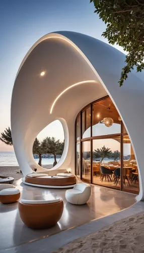 dunes house,futuristic architecture,beach tent,beach restaurant,round hut,cubic house,beach furniture,beach hut,eco hotel,holiday villa,luxury property,jewelry（architecture）,holiday home,beach house,cube stilt houses,beach bar,beach resort,roof domes,cube house,summer house