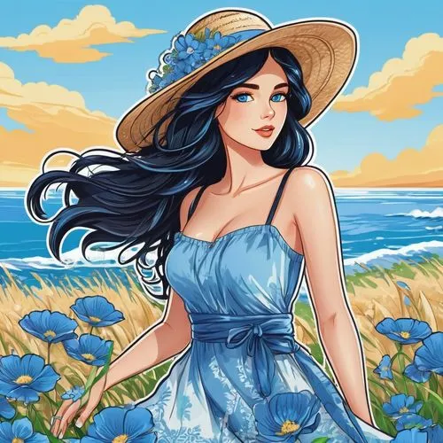 beach background,mermaid background,amphitrite,jasmine blue,blue hawaii,straw hat,Unique,Design,Sticker