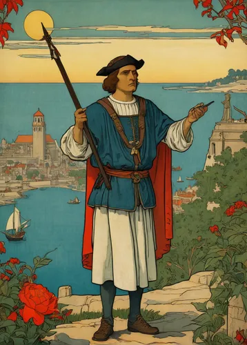 christopher columbus,columbus day,christopher columbus's ashes,malcesine,taormina,saint coloman,the portuguese,st martin's day,lombardy,lipari,columbus,skopelos,veneto,llanes,il giglio,corsican,alghero,bonifacio,galicia,campania,Illustration,Retro,Retro 11