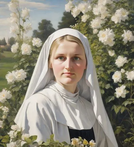 timoshenko,bouguereau,saint therese of lisieux,lacordaire,postulant,marguerite,foundress,lilly of the valley,the prophet mary,lily of the field,ursulines,mozzetta,boniva,carmelite order,portrait of christi,nunsense,tymoshenko,bornholmer margeriten,novitiate,aubrietien,Digital Art,Impressionism