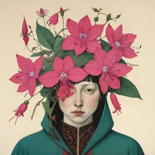 heatherley,girl in flowers,girl in a wreath,etam,kahila garland-lily,flowerhead,Illustration,Paper based,Paper Based 19