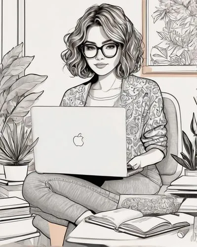 illustrator,girl studying,work at home,office line art,work from home,girl at the computer,secretarial,freelance,women in technology,reading glasses,working space,blogs of moms,freelancer,programadora,flat blogger icon,blogger icon,freelancers,wacom,blogging,adobe illustrator,Illustration,Black and White,Black and White 05