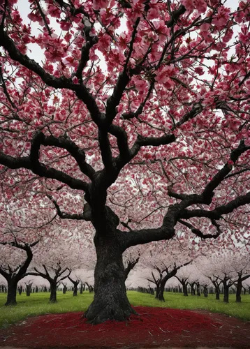 Branches of an Almond Tree in Blossom, Ruby Red,cherry blossom tree,cherry tree,cherry trees,blossom tree,japanese cherry trees,ornamental cherry,sakura tree,blossoming apple tree,japanese flowering c