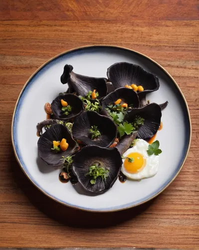 grilled mussels,mussels,fried egg plant,mussel,fried aubergine,century egg,egg plant,black pudding,black plates,sea salad,arròs negre,black rice,egg dish,acorn squash,black mustard,whitebait,baltic clam,food styling,small plate,sliced eggplant,Illustration,Japanese style,Japanese Style 11