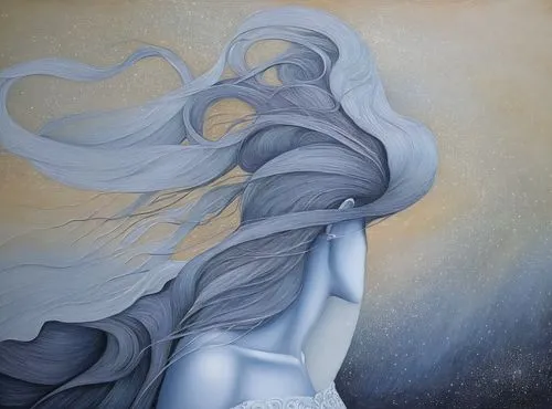 sedna,markarian,oil painting on canvas,oil on canvas,underpainting,fluidity,silvered,chalk drawing,the snow queen,woman thinking,argost,transfigured,overpainting,bodypainting,amphitrite,meticulous pai